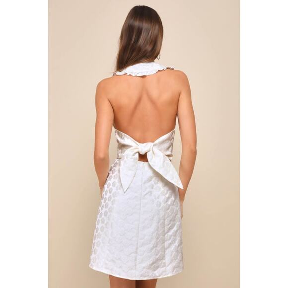 NWT Lulus Posh Confidence Ivory Jacquard Collared Tie-Back Mini DressSz XL - Picture 3 of 3